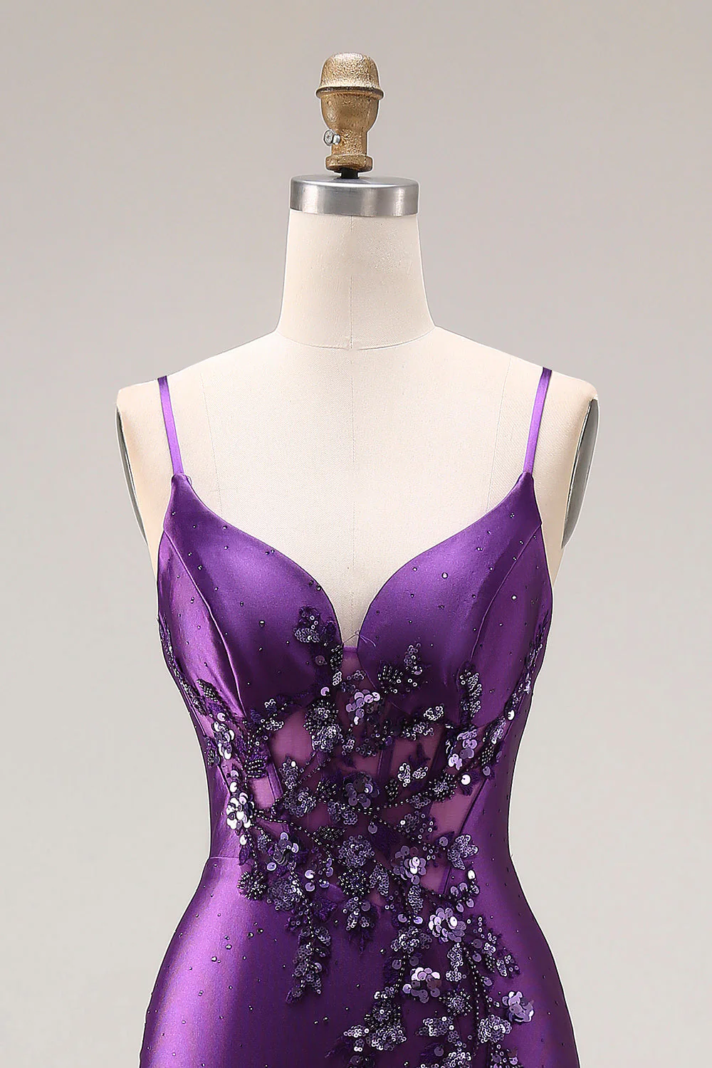 Purple Mermaid Spaghetti Straps Beaded Long Prom Dress with Slit - Image 4