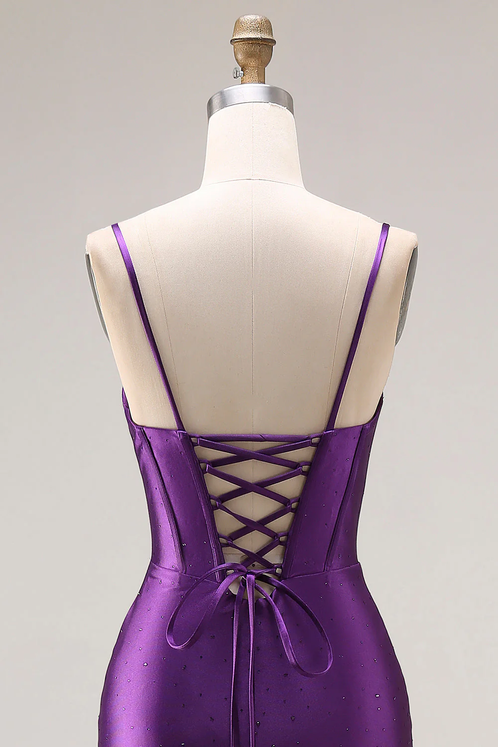 Purple Mermaid Spaghetti Straps Beaded Long Prom Dress with Slit - Image 5