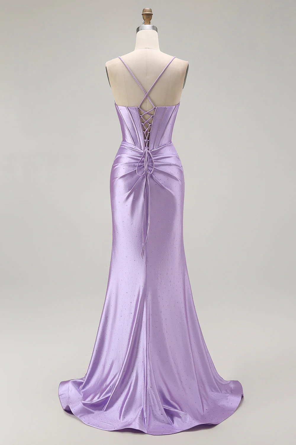 Purple Mermaid Spaghetti Straps Corset Beaded Long Prom Dress with Slit - Image 2