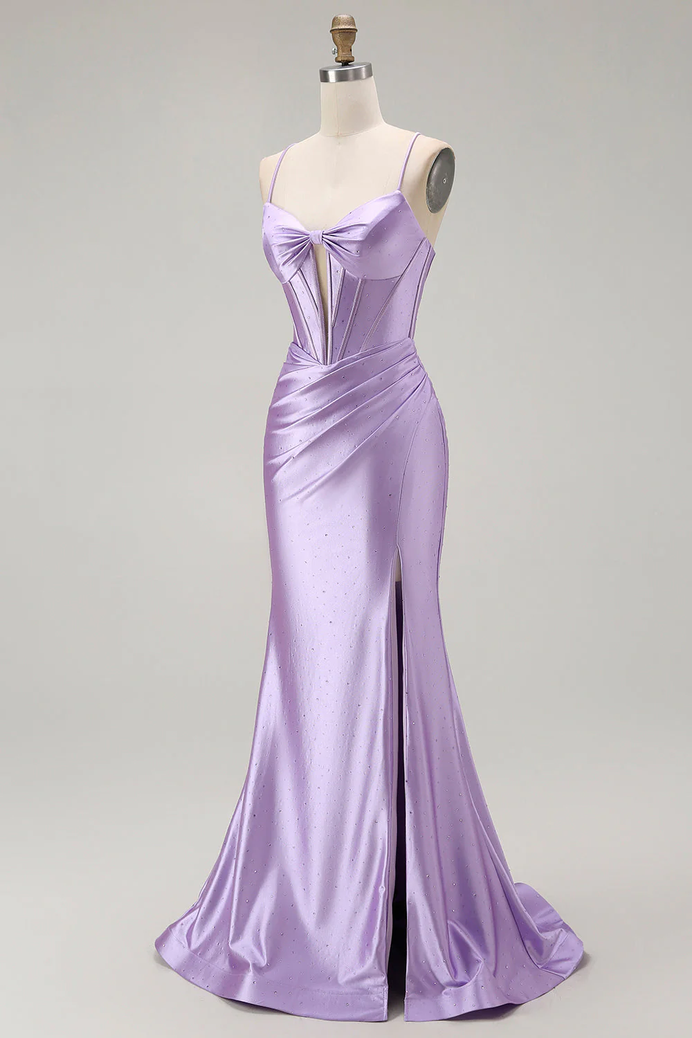 Purple Mermaid Spaghetti Straps Corset Beaded Long Prom Dress with Slit - Image 3
