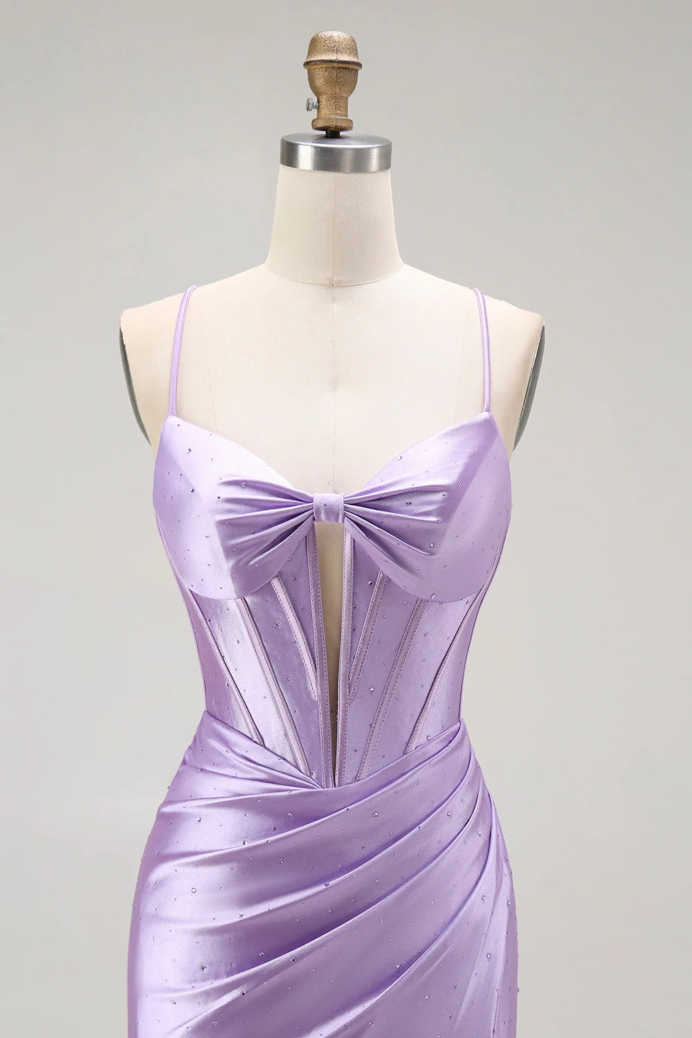 Purple Mermaid Spaghetti Straps Corset Beaded Long Prom Dress with Slit - Image 4