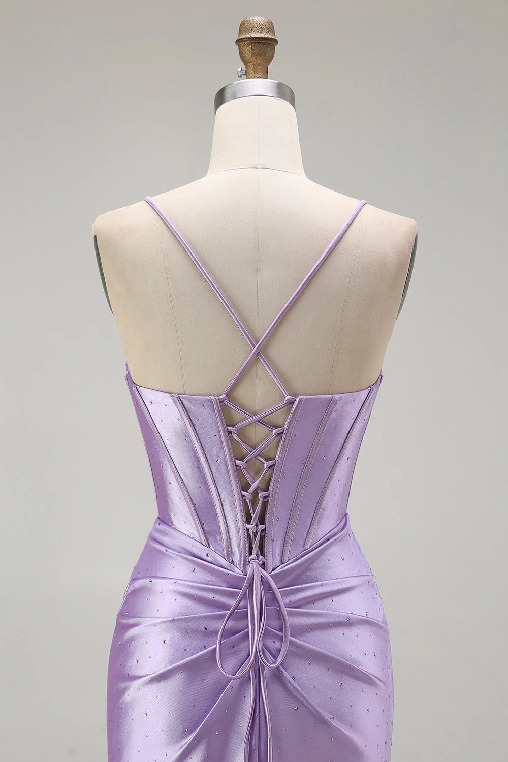 Purple Mermaid Spaghetti Straps Corset Beaded Long Prom Dress with Slit - Image 5