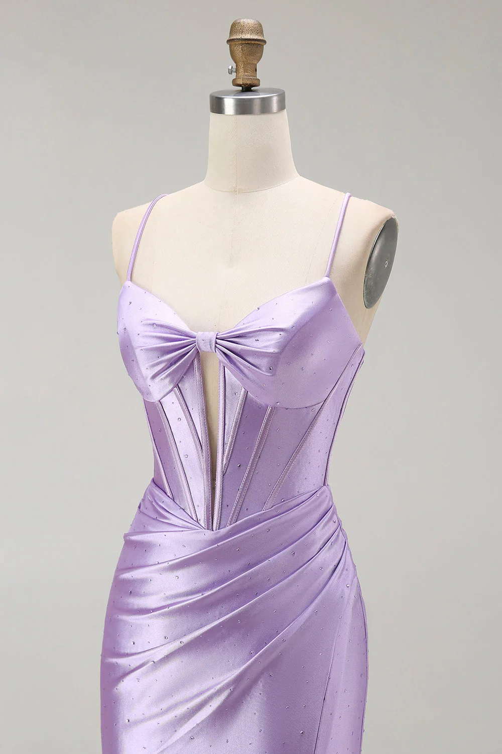 Purple Mermaid Spaghetti Straps Corset Beaded Long Prom Dress with Slit - Image 6