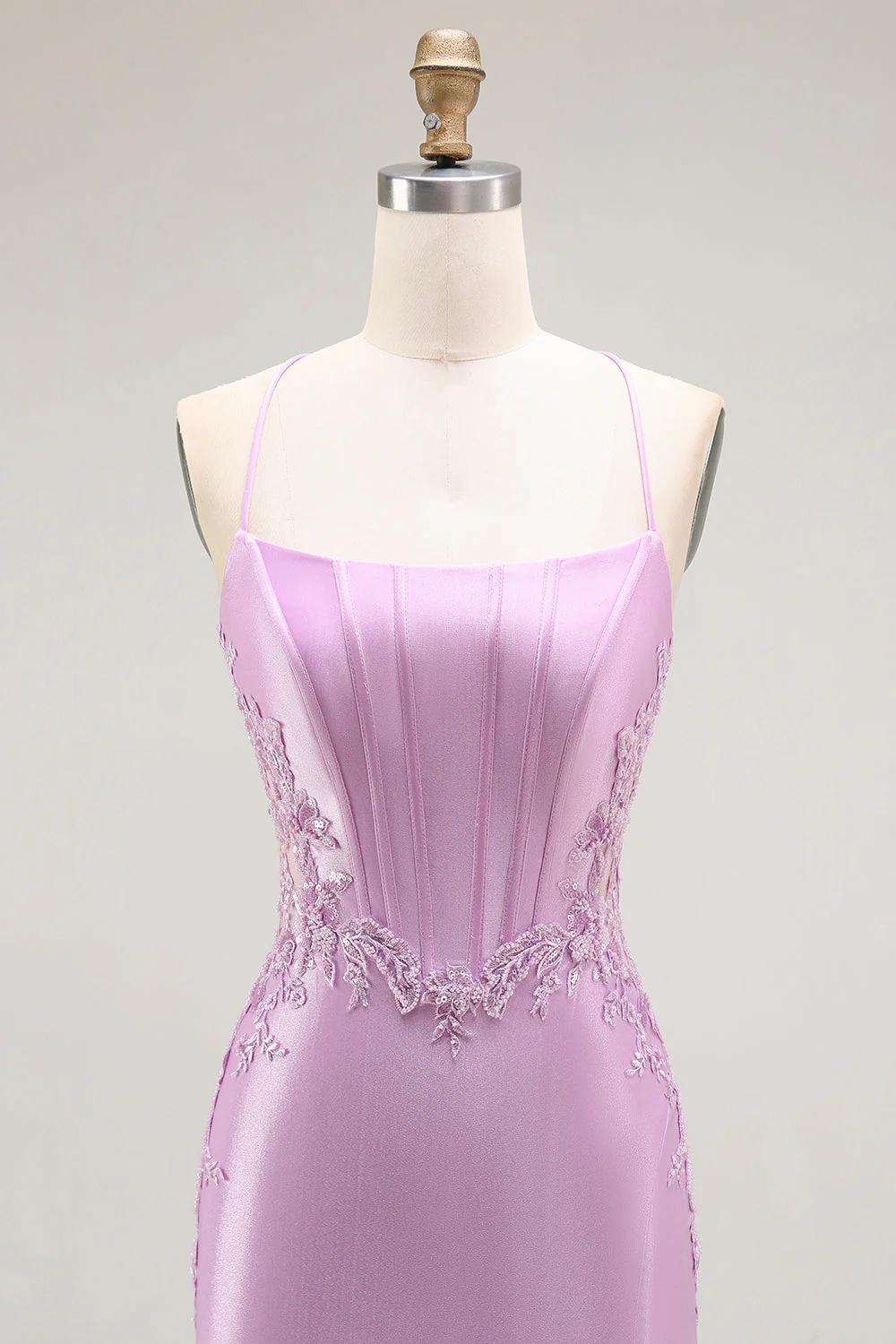 Purple Mermaid Spaghetti Straps Corset Long Prom Dress with Slit - Image 4