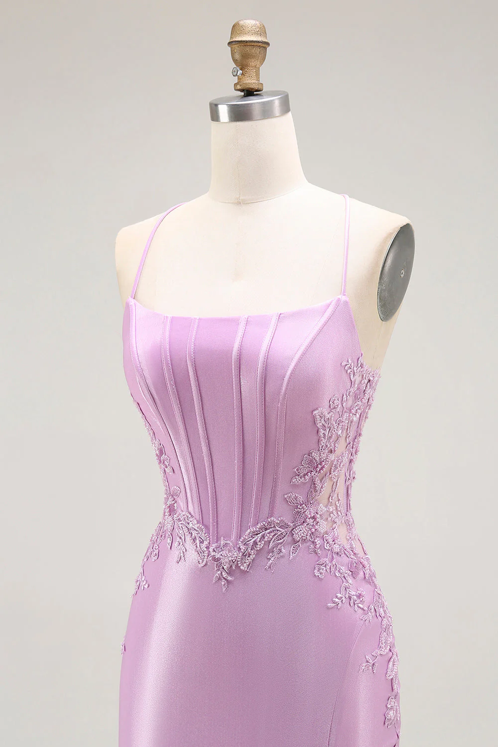 Purple Mermaid Spaghetti Straps Corset Long Prom Dress with Slit - Image 6