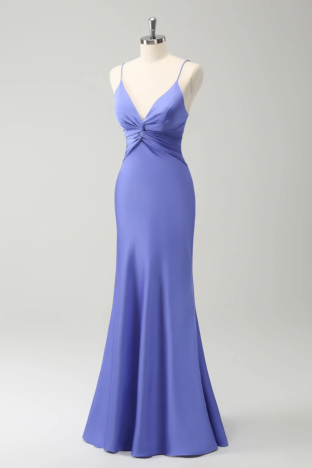 Purple Mermaid Spaghetti Straps Hollow Out Twist Front Bridesmaid Dress - Image 5