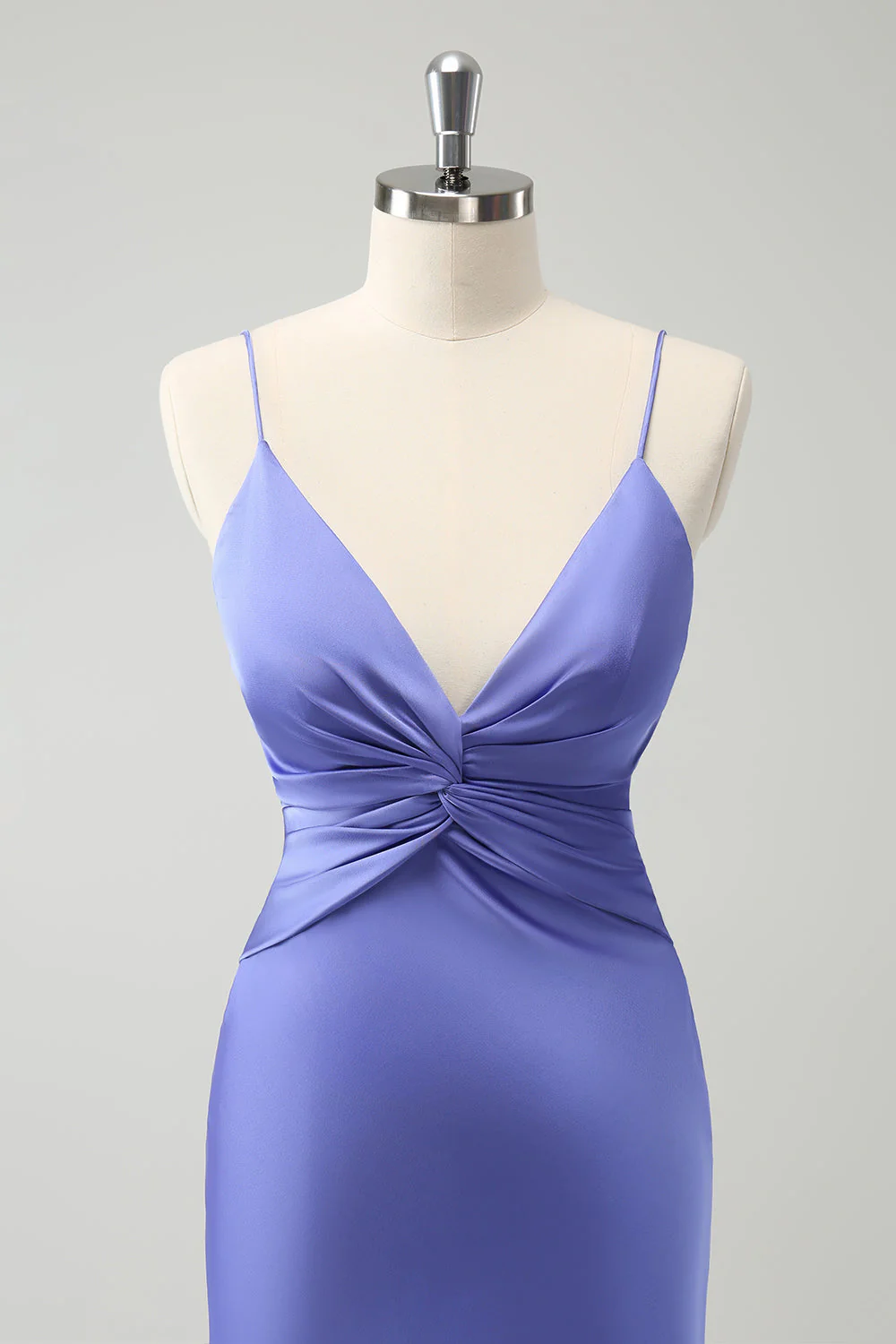 Purple Mermaid Spaghetti Straps Hollow Out Twist Front Bridesmaid Dress - Image 6