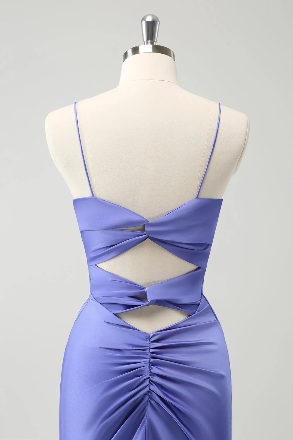Purple Mermaid Spaghetti Straps Hollow Out Twist Front Bridesmaid Dress - Image 7