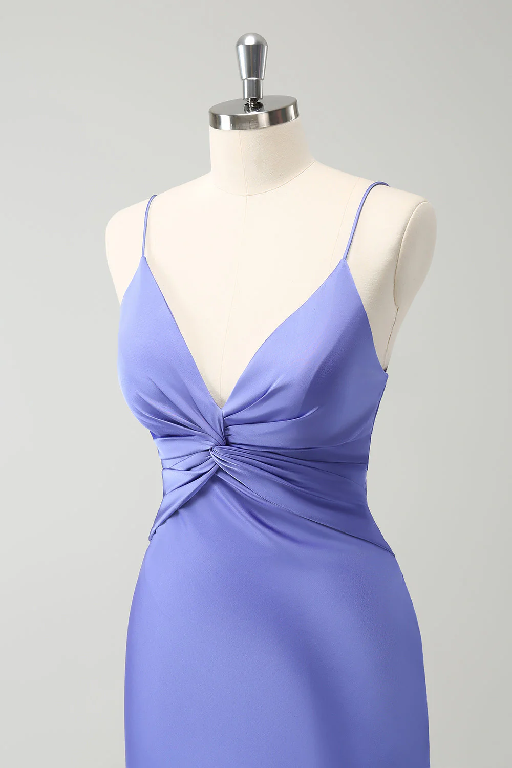 Purple Mermaid Spaghetti Straps Hollow Out Twist Front Bridesmaid Dress - Image 8