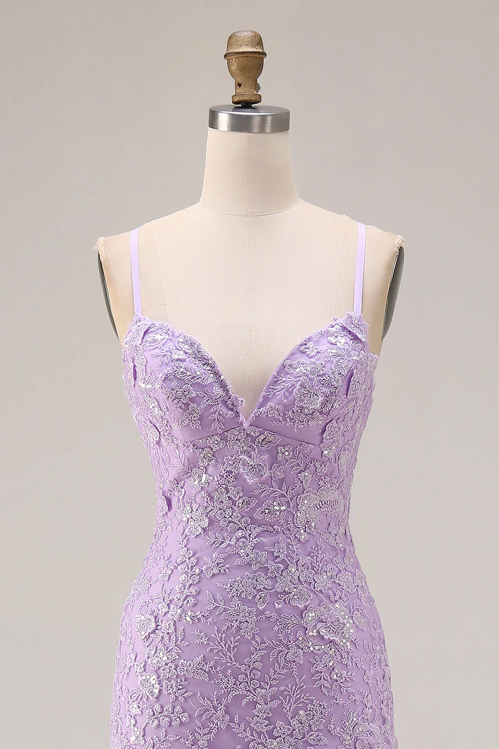 Purple Mermaid Spaghetti Straps Lace Up Back Long Prom Dress with Ruffled Slit - Image 4