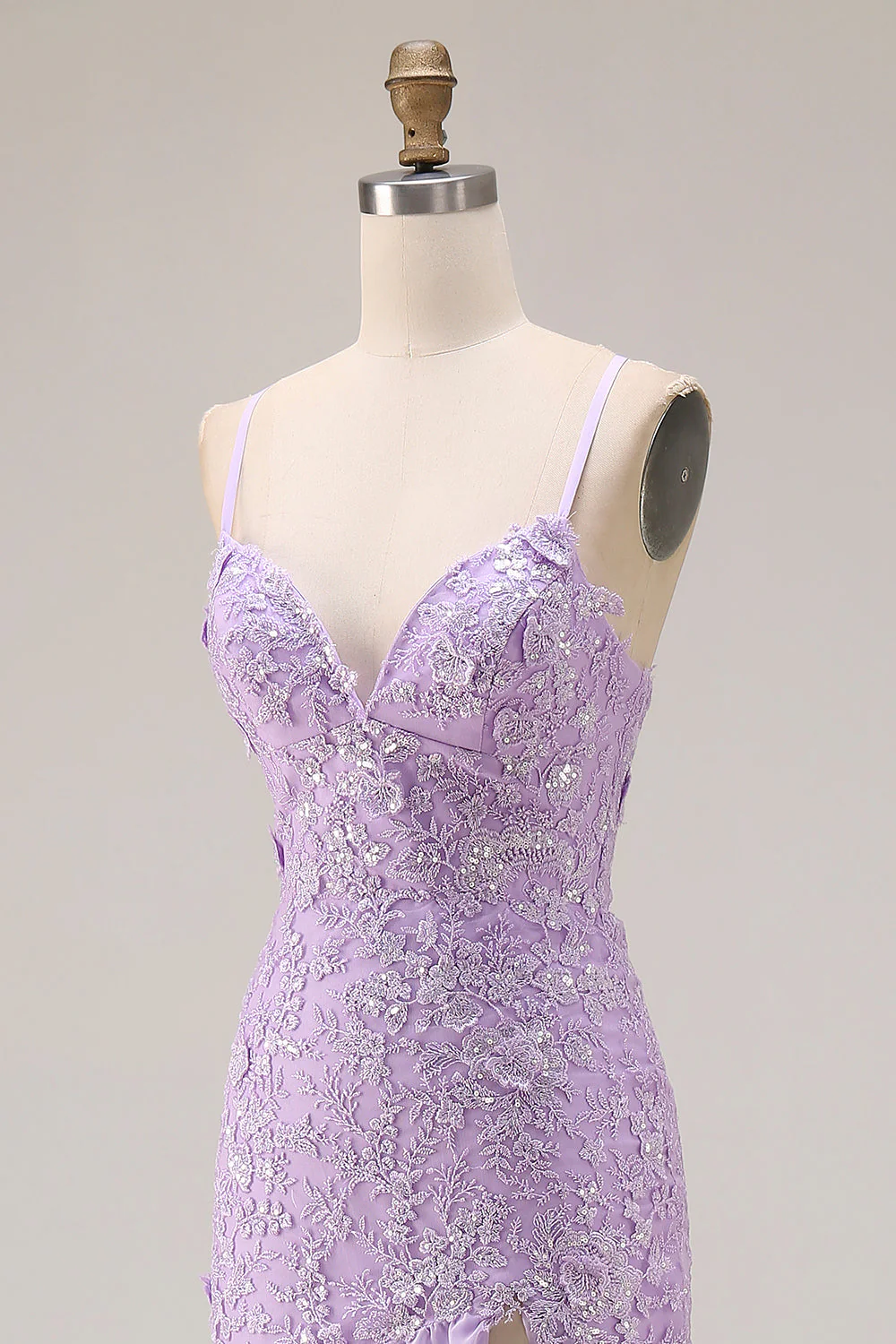 Purple Mermaid Spaghetti Straps Lace Up Back Long Prom Dress with Ruffled Slit - Image 6