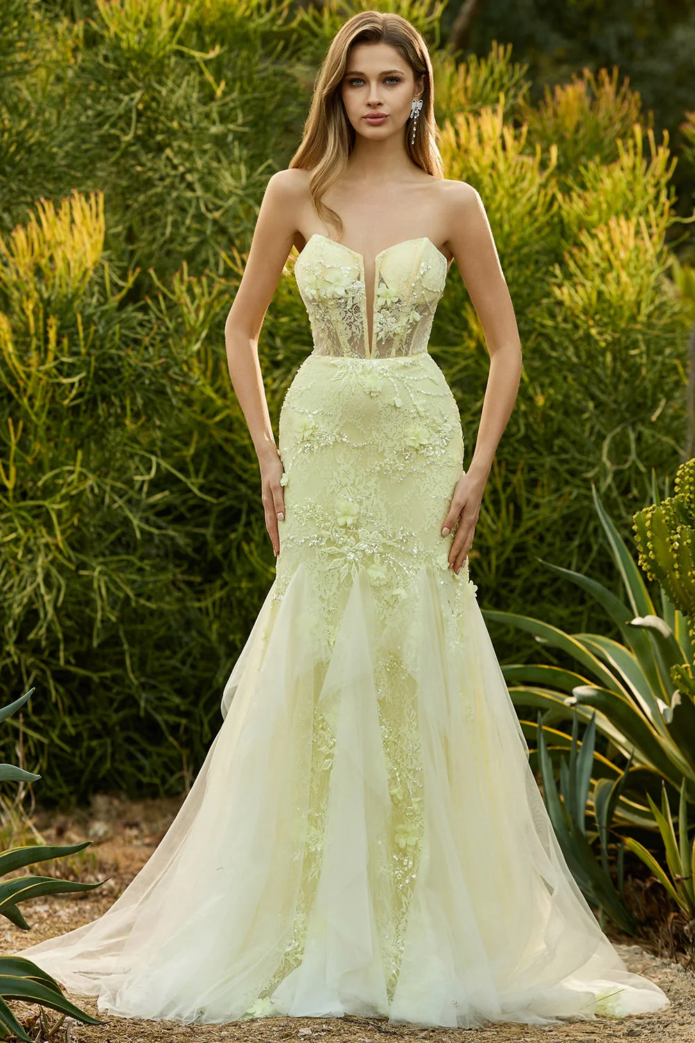 Purple Mermaid Strapless Lace Corset Long Prom Dress with 3D Flowers - Image 12