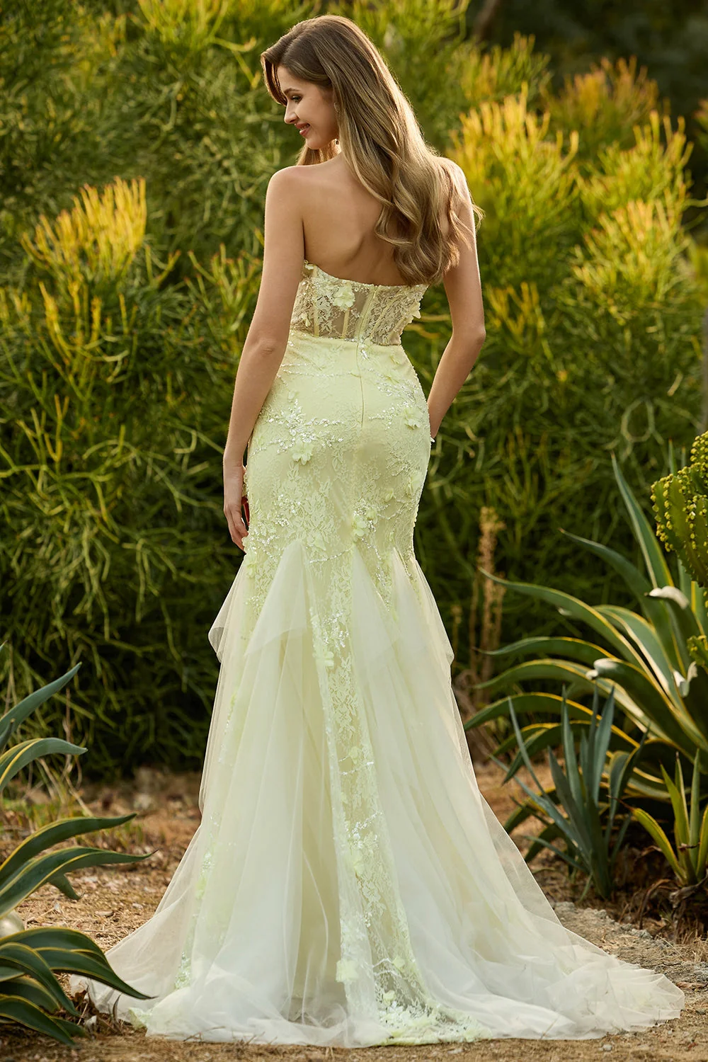 Purple Mermaid Strapless Lace Corset Long Prom Dress with 3D Flowers - Image 8