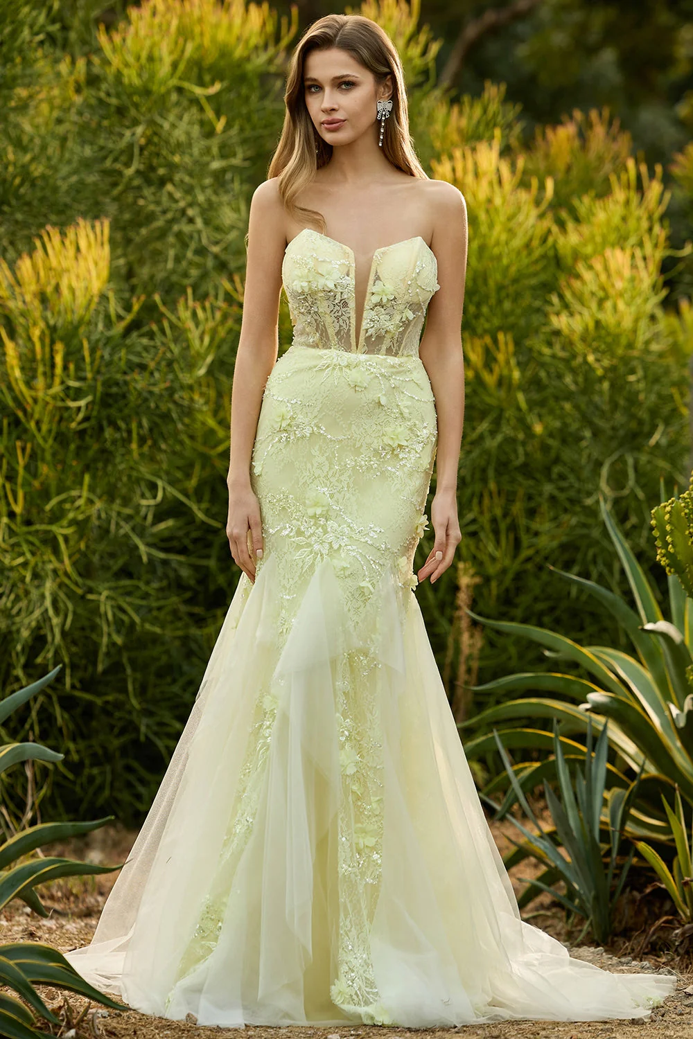 Purple Mermaid Strapless Lace Corset Long Prom Dress with 3D Flowers - Image 9