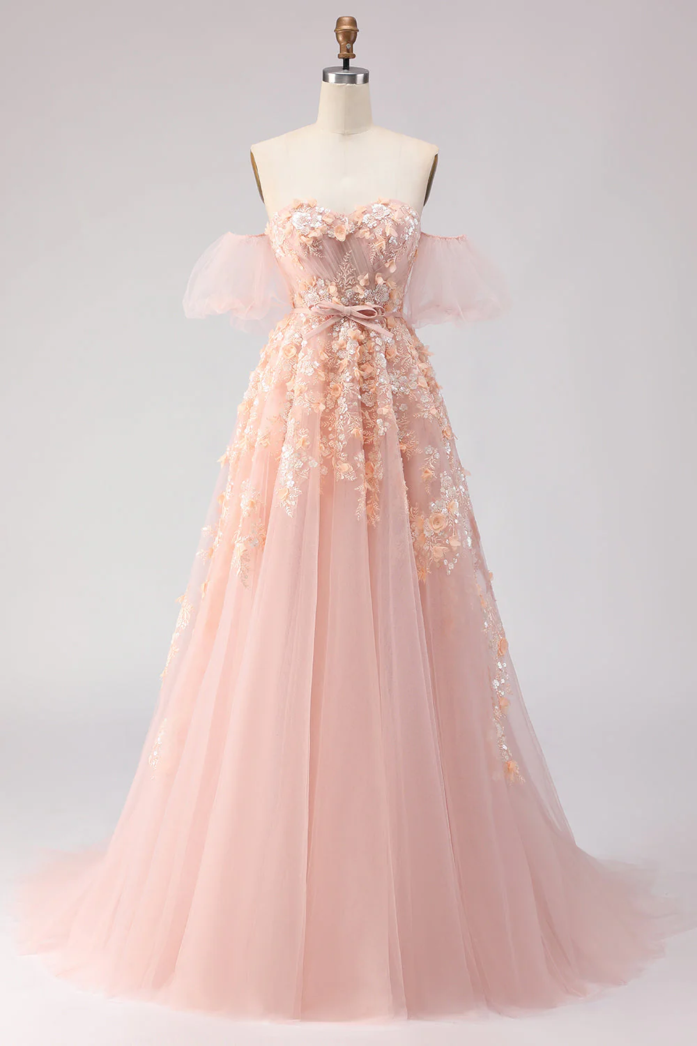 Purple Off The Shoulder Beaded A-Line Tulle Long Prom Dress with Removable Sleeves - Image 10
