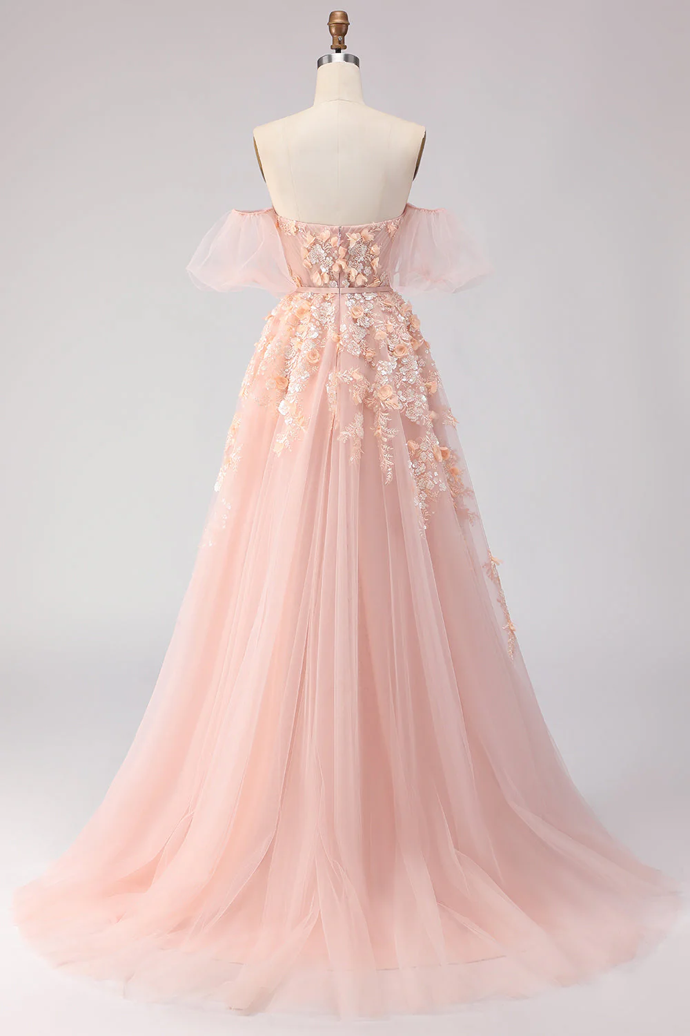 Purple Off The Shoulder Beaded A-Line Tulle Long Prom Dress with Removable Sleeves - Image 11