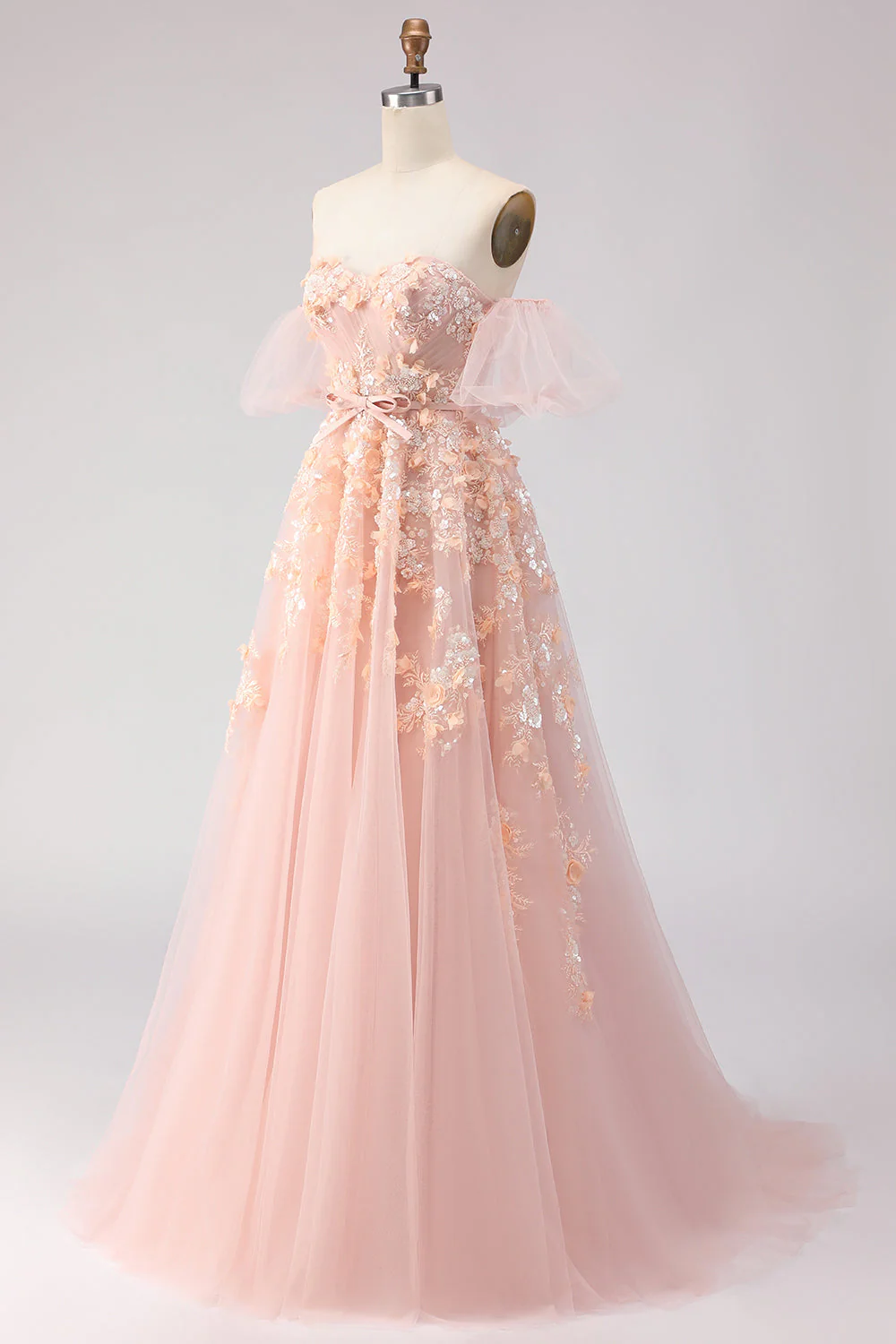 Purple Off The Shoulder Beaded A-Line Tulle Long Prom Dress with Removable Sleeves - Image 12