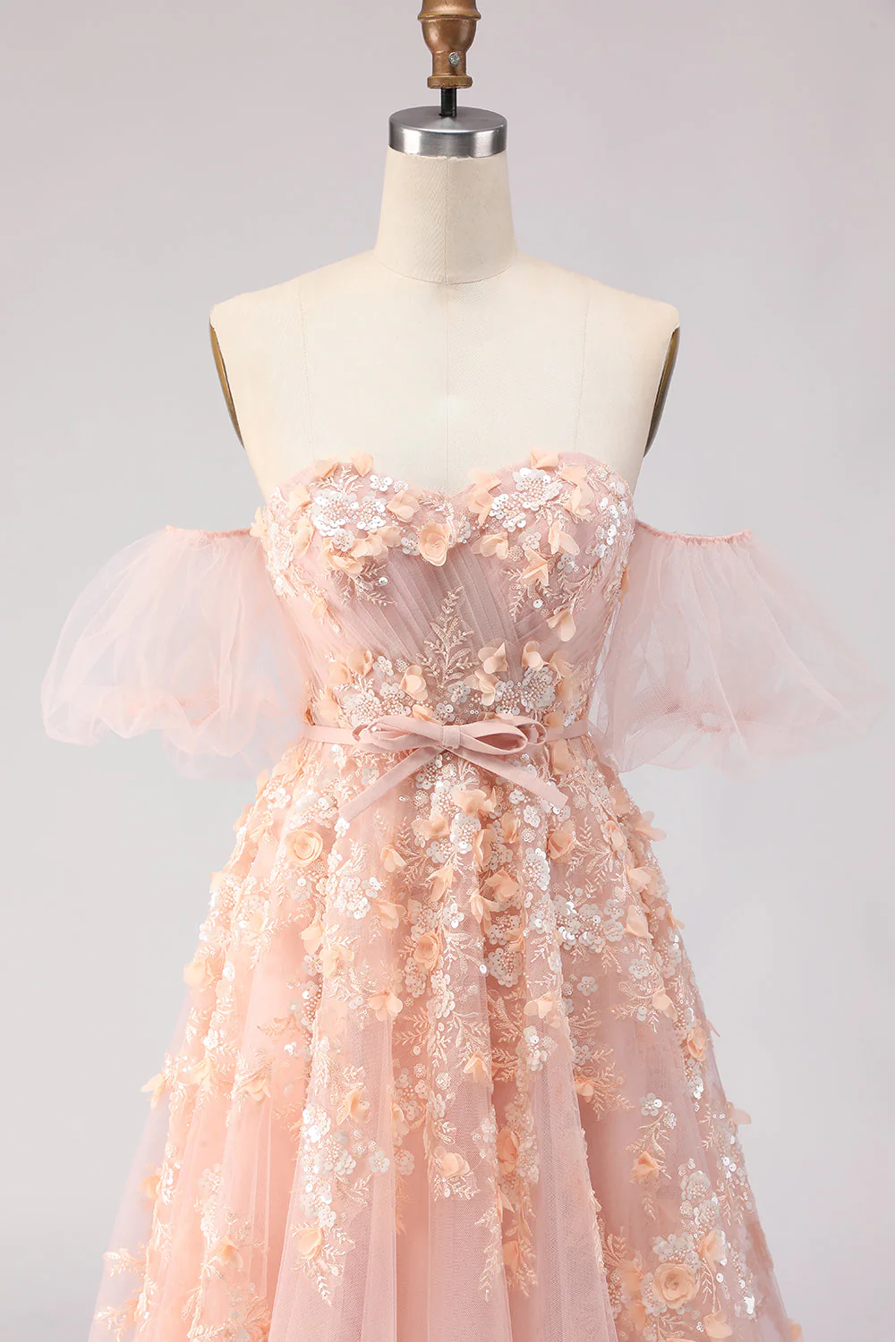 Purple Off The Shoulder Beaded A-Line Tulle Long Prom Dress with Removable Sleeves - Image 16