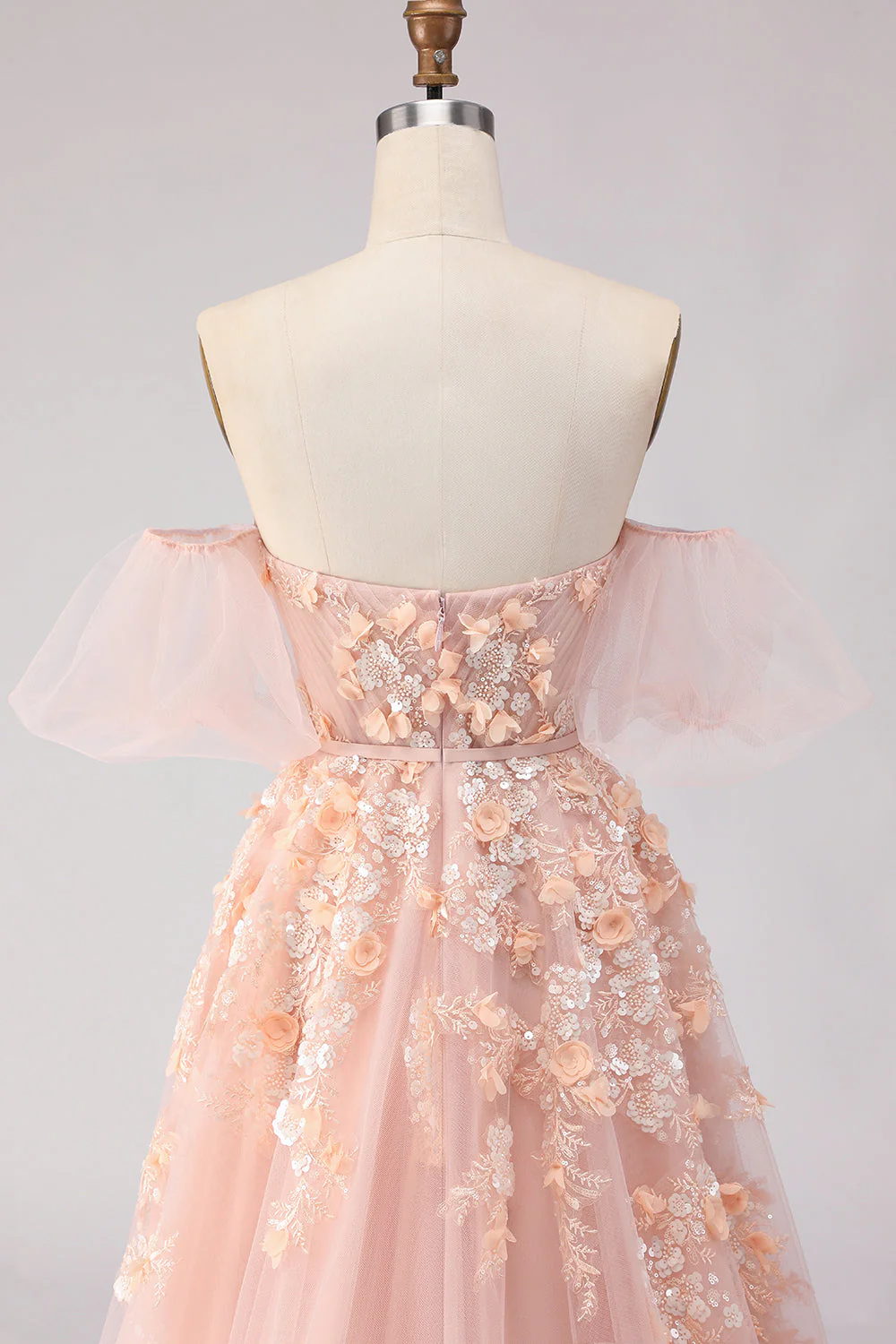 Purple Off The Shoulder Beaded A-Line Tulle Long Prom Dress with Removable Sleeves - Image 17