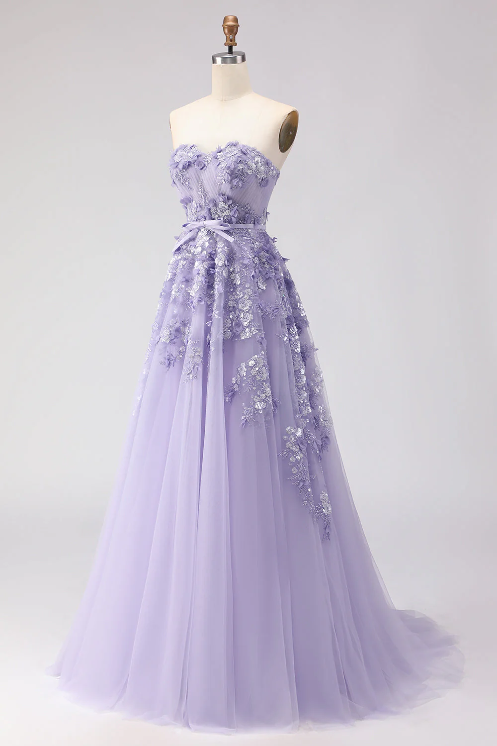 Purple Off The Shoulder Beaded A-Line Tulle Long Prom Dress with Removable Sleeves - Image 5