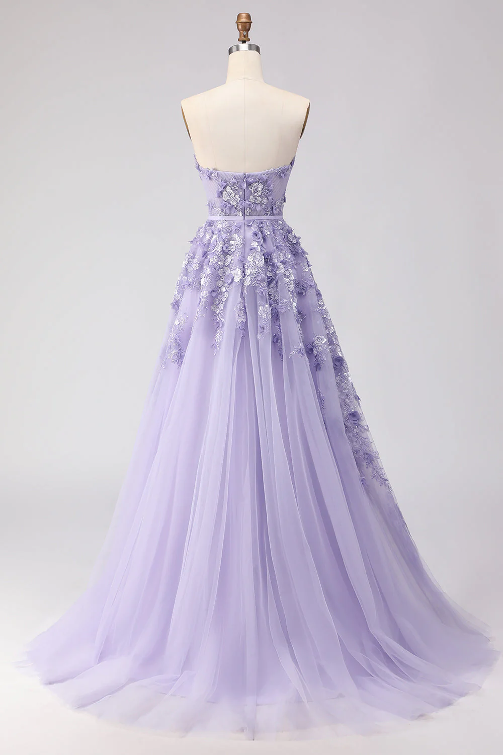 Purple Off The Shoulder Beaded A-Line Tulle Long Prom Dress with Removable Sleeves - Image 6