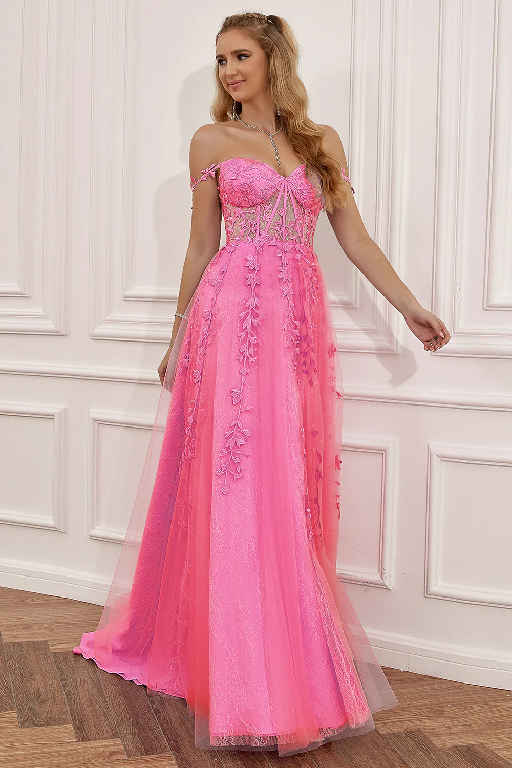 Purple Off the Shoulder Long Prom Dress with Appliques - Image 12