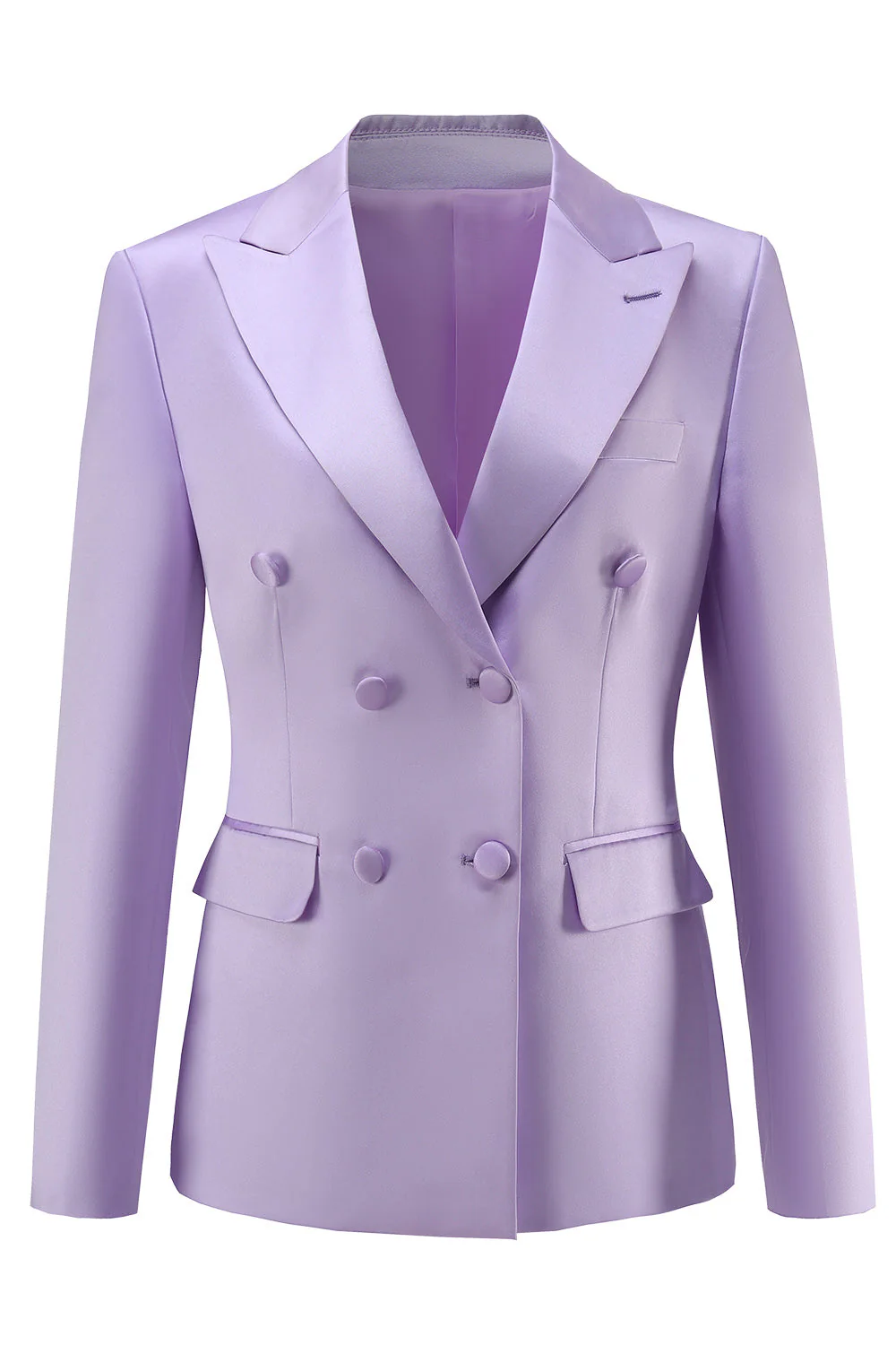 Purple Peak Laple Satin Double Breasted 2 Pieces Women Suits - Image 3