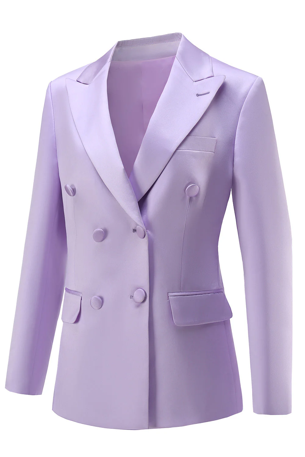 Purple Peak Laple Satin Double Breasted 2 Pieces Women Suits - Image 4