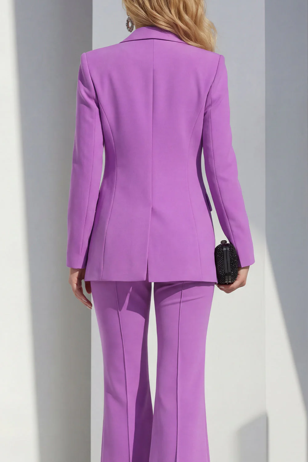 Purple Shawl Lapel 2 Piece Women Suits - Image 4