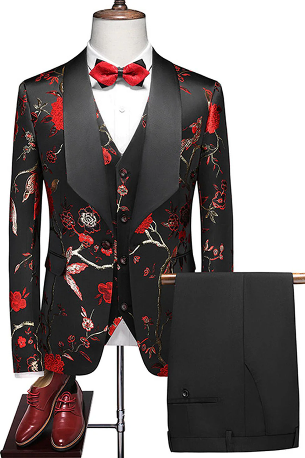 Purple Shawl Lapel Jacquard 3 Piece Men's Prom Suits - Image 12