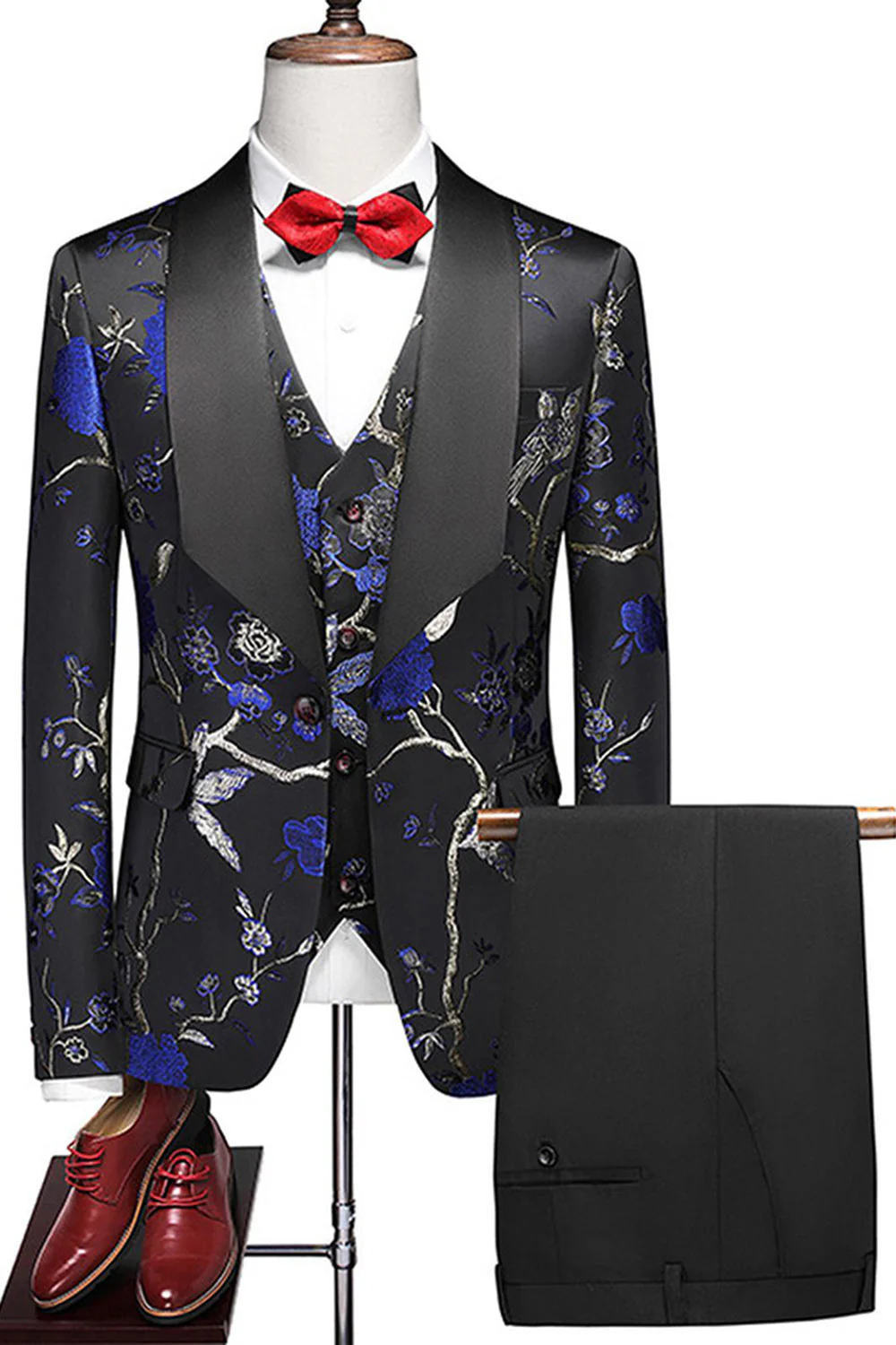 Purple Shawl Lapel Jacquard 3 Piece Men's Prom Suits - Image 17