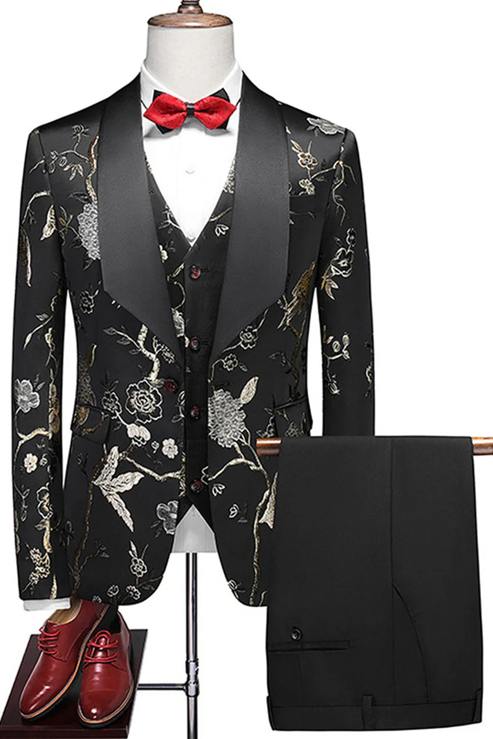 Purple Shawl Lapel Jacquard 3 Piece Men's Prom Suits - Image 23