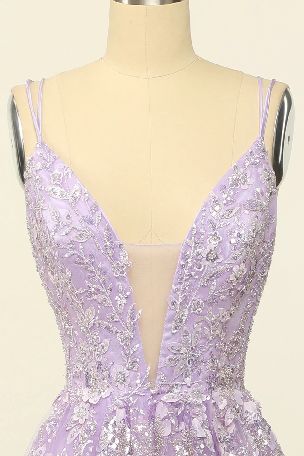Purple Spaghetti Straps Prom Dress With Appliques - Image 4