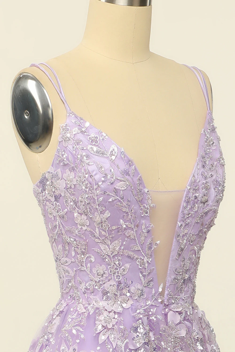 Purple Spaghetti Straps Prom Dress With Appliques - Image 5