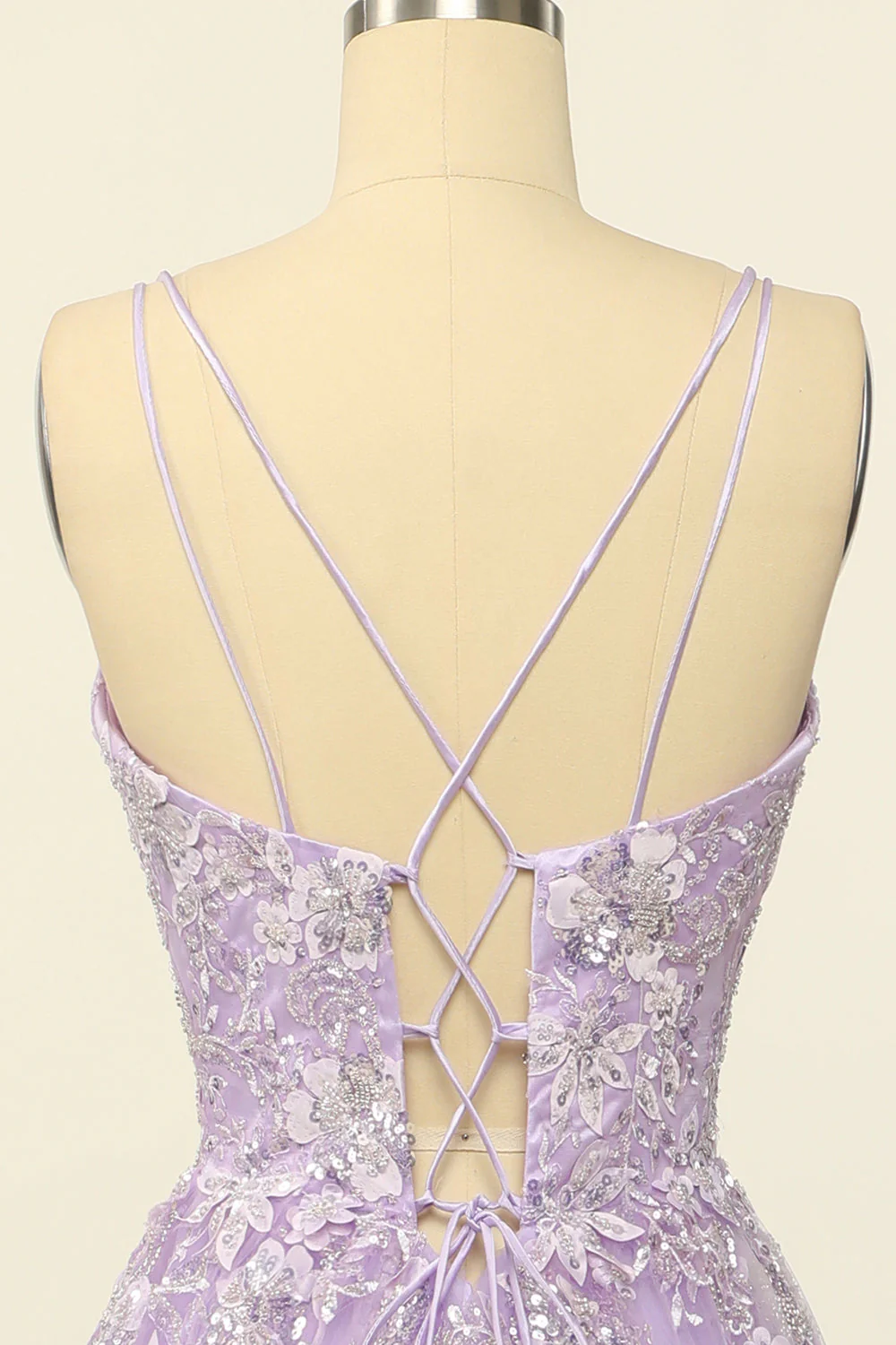 Purple Spaghetti Straps Prom Dress With Appliques - Image 6