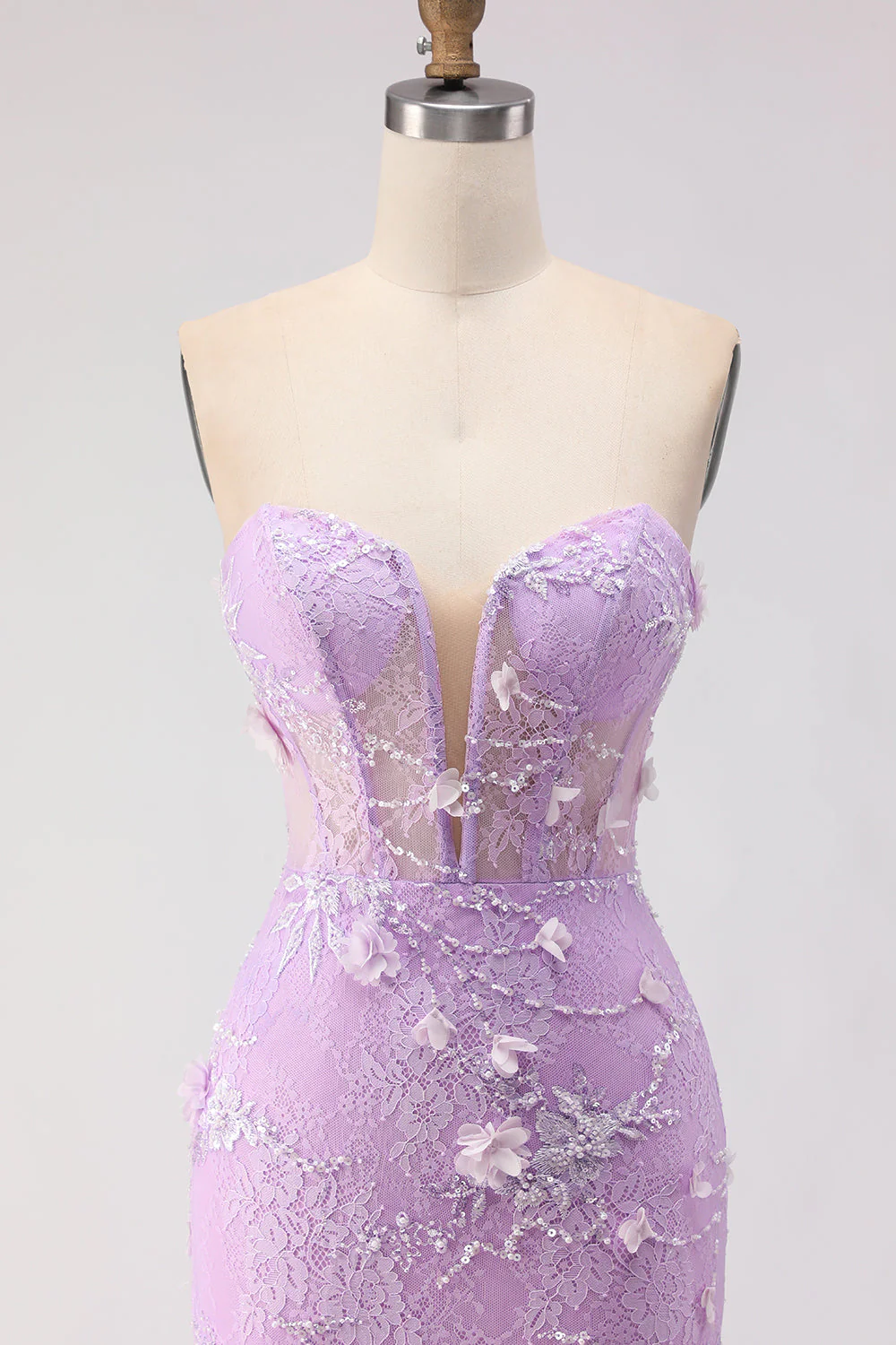 Purple Strapless Mermaid Lace Corset Long Prom Dress with Beading - Image 4