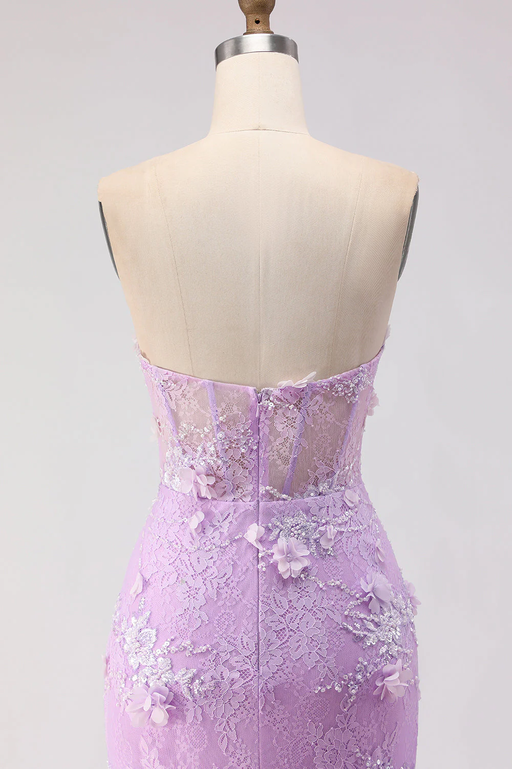 Purple Strapless Mermaid Lace Corset Long Prom Dress with Beading - Image 5