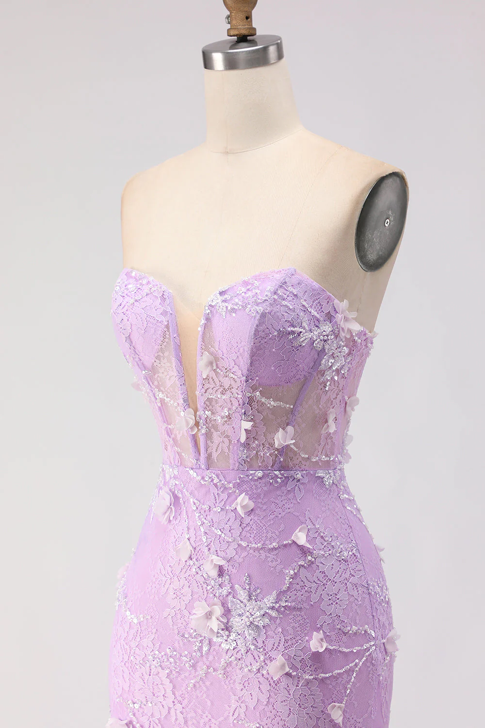 Purple Strapless Mermaid Lace Corset Long Prom Dress with Beading - Image 6