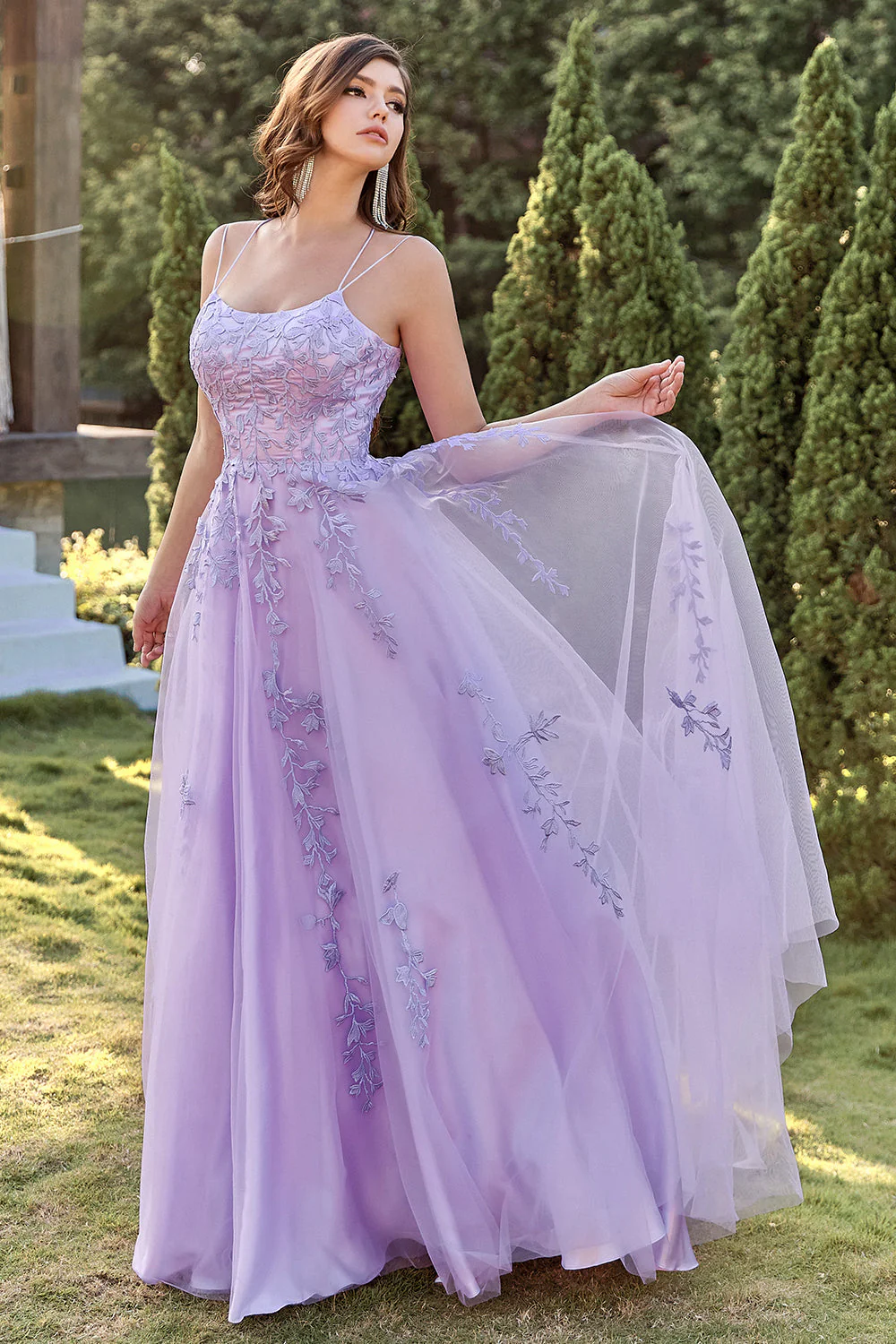 Purple Tulle Prom Dress with Appliques - Image 5