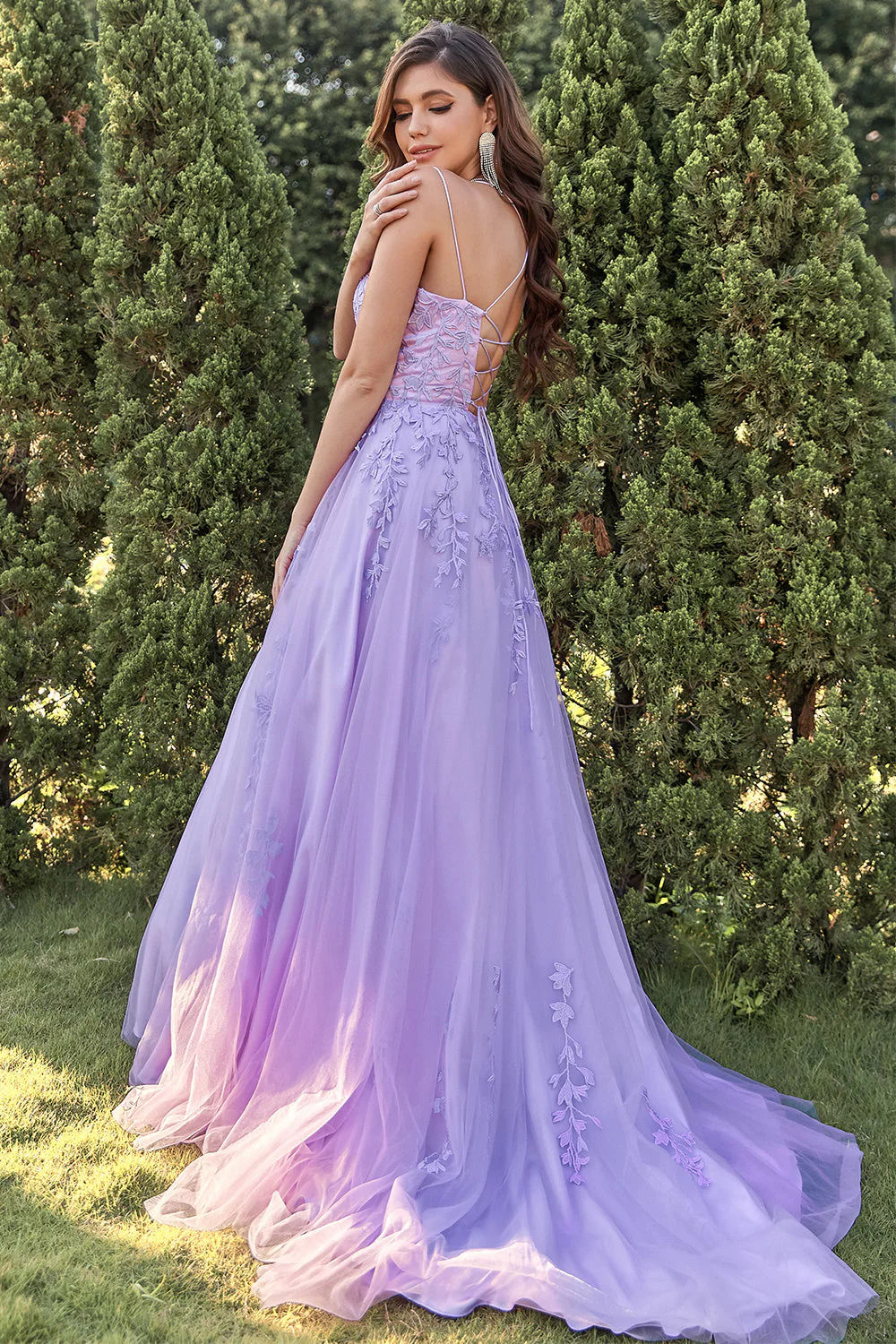 Purple Tulle Prom Dress with Appliques - Image 6