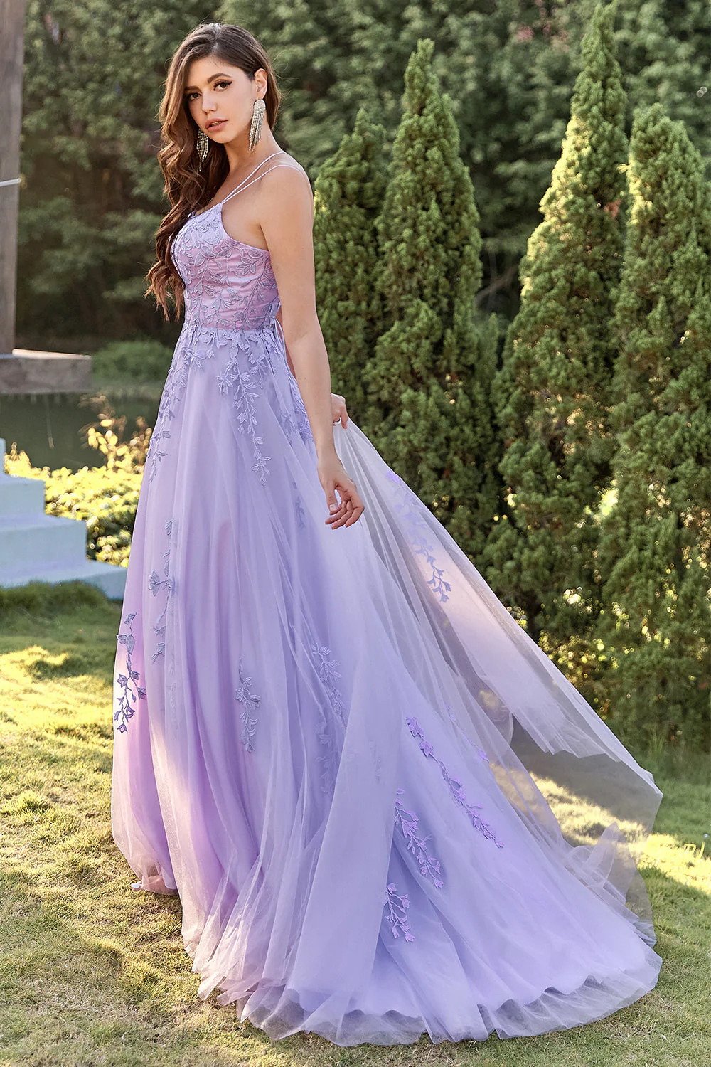 Purple Tulle Prom Dress with Appliques - Image 8