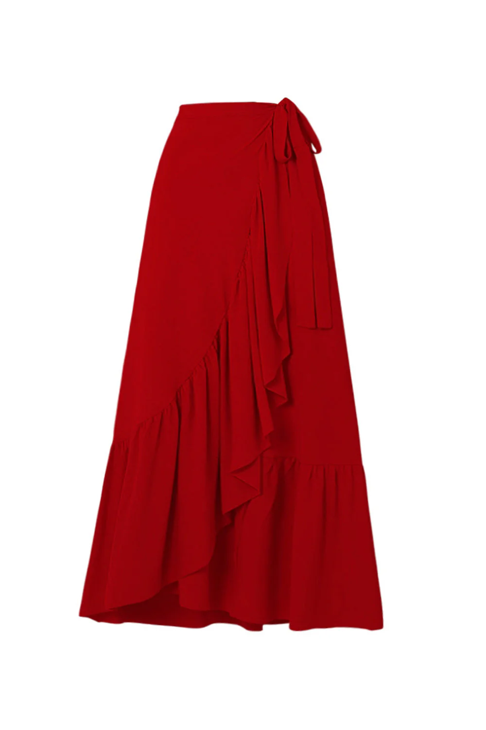 Red 2 Piece Halter 3D Flower Ruffled Swimsuit with Beach Dress - Image 3