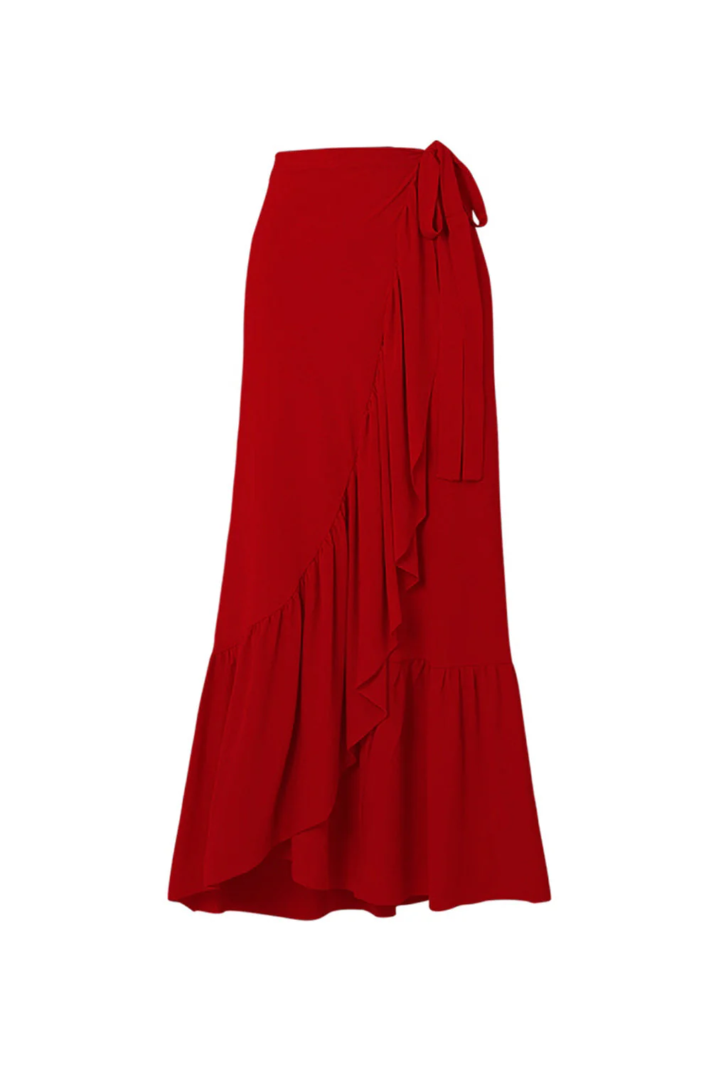 Red 2 Piece Ruffled V-Neck Swimsuit with Beach Dress - Image 3