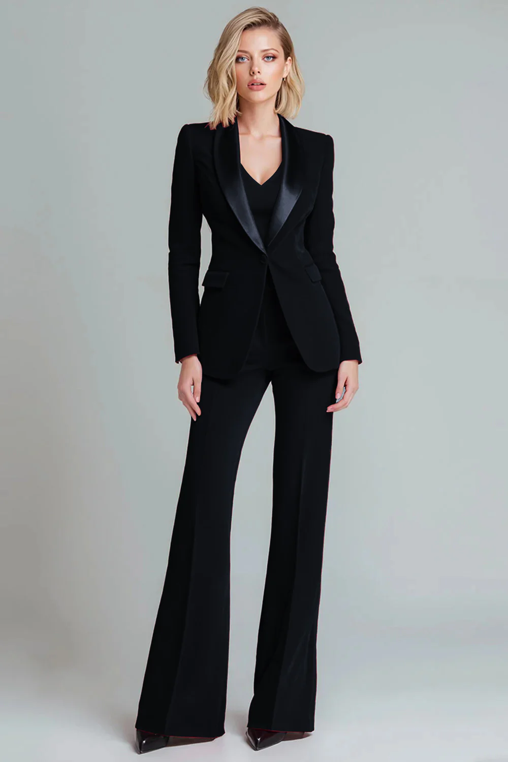Red 2 Piece Shawl Lapel Fitted Women Suits - Image 3