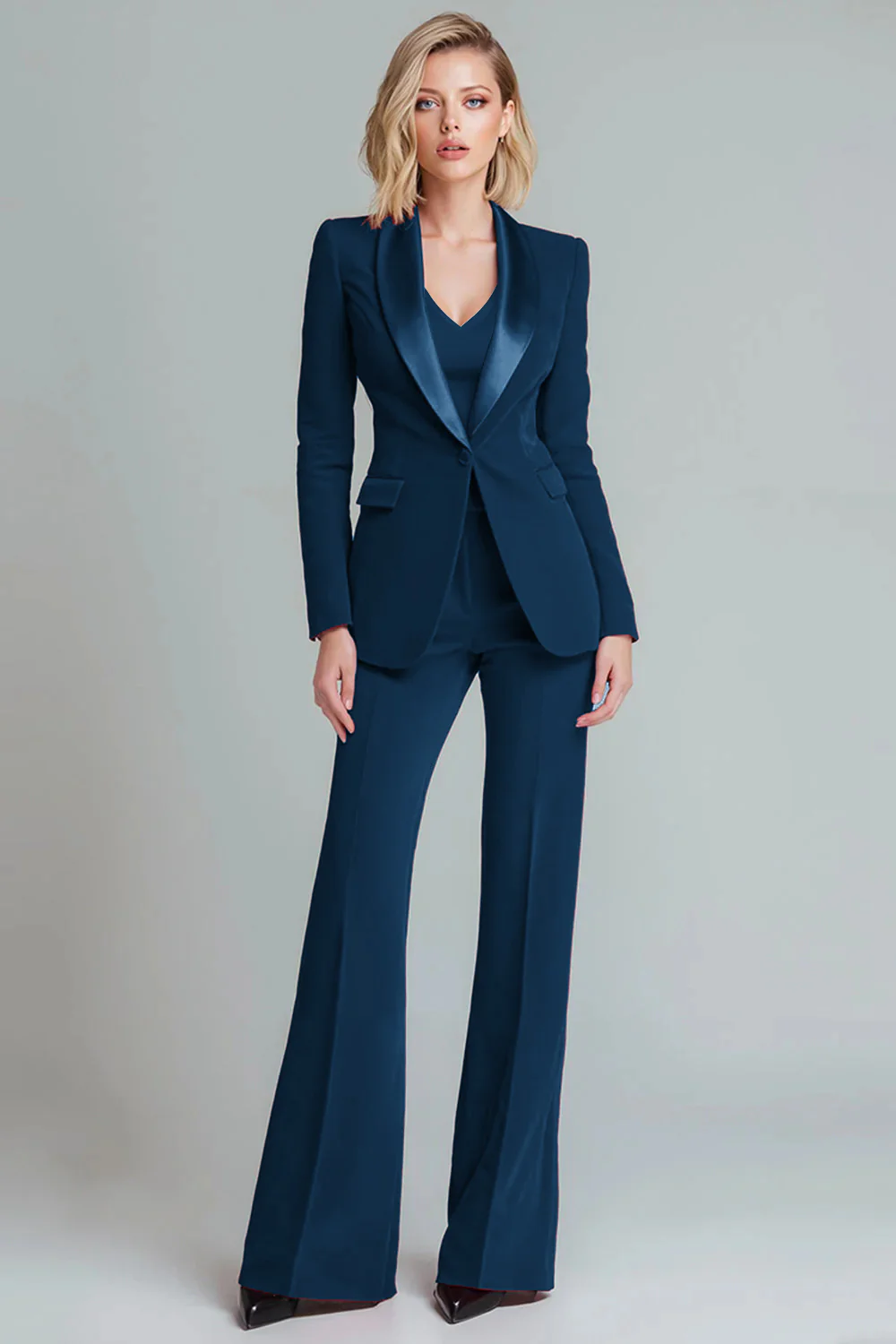 Red 2 Piece Shawl Lapel Fitted Women Suits - Image 4