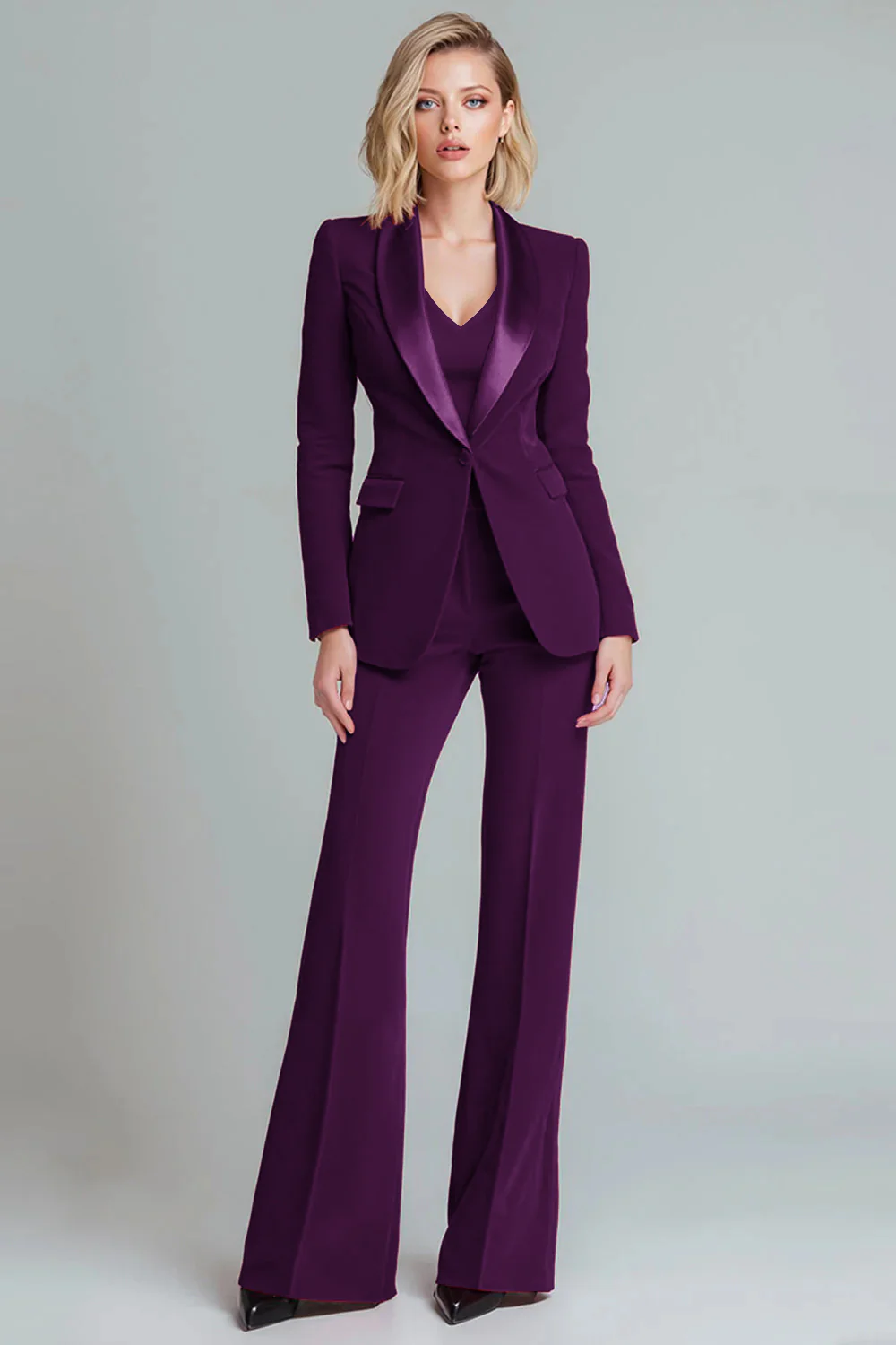 Red 2 Piece Shawl Lapel Fitted Women Suits - Image 5