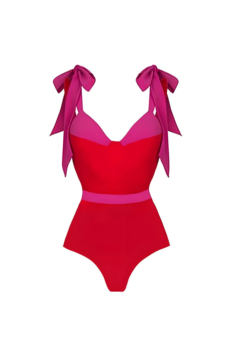 Red 2 Piece Spaghetti Straps Swimsuit with Beach Dress - Image 2