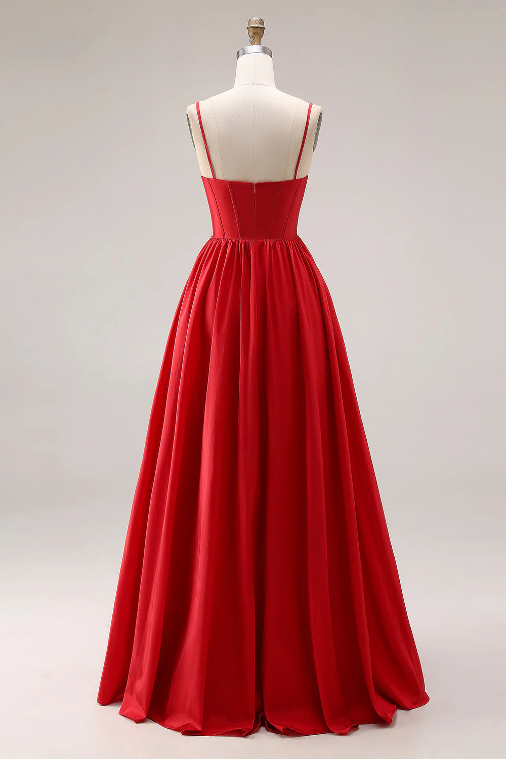 Red A-Line Spaghetti Straps Corset Long Prom Dress with Slit - Image 2