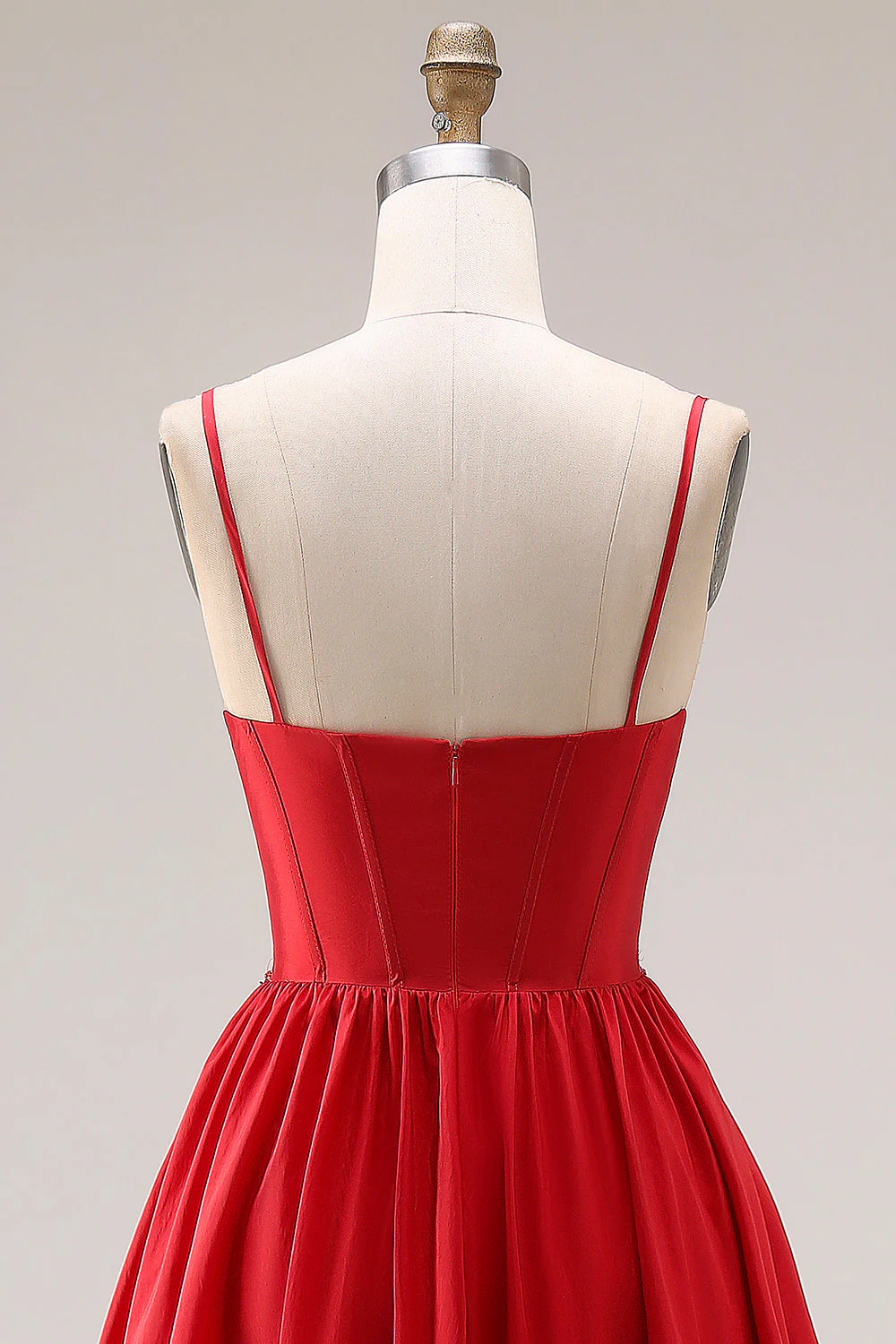 Red A-Line Spaghetti Straps Corset Long Prom Dress with Slit - Image 5