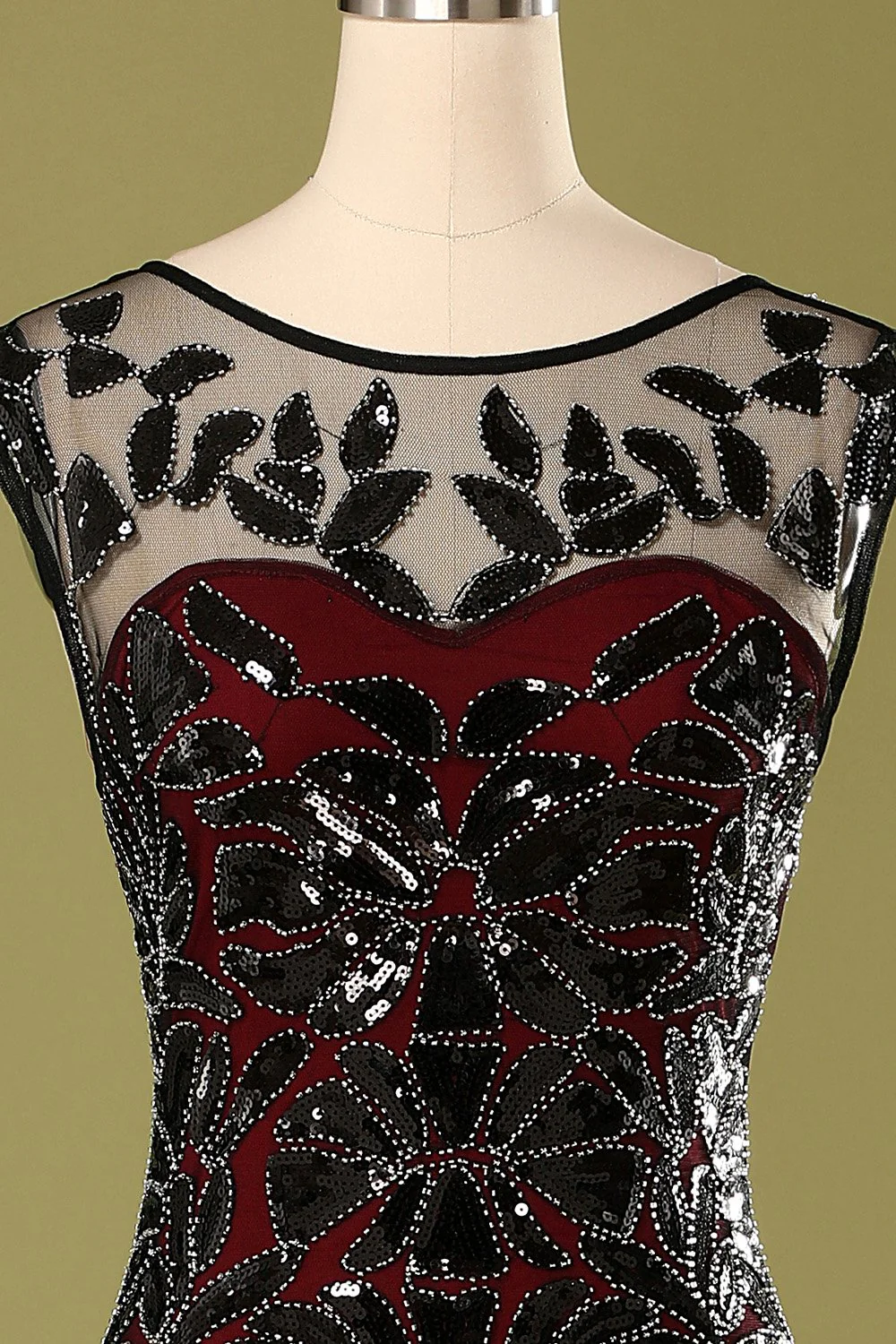 Red and Black 1920s Sequined Flapper Dress - Image 3
